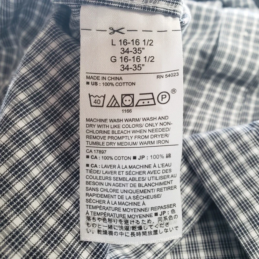 Banana Republic Mens L Non Iron Standard Fit Shirt Navy White Micro Check Office